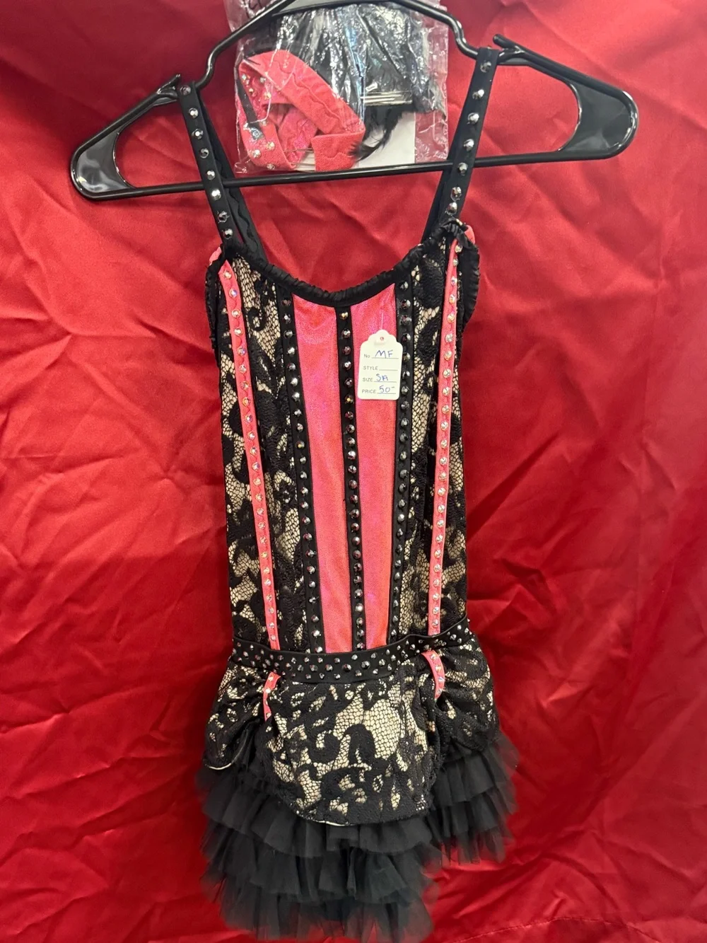 Custom Dance CostumeBlack & Coral Lace Tutu Bodice Dress